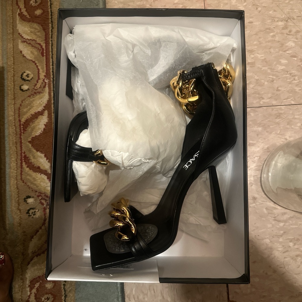 Versace Gold and Black Chain heels